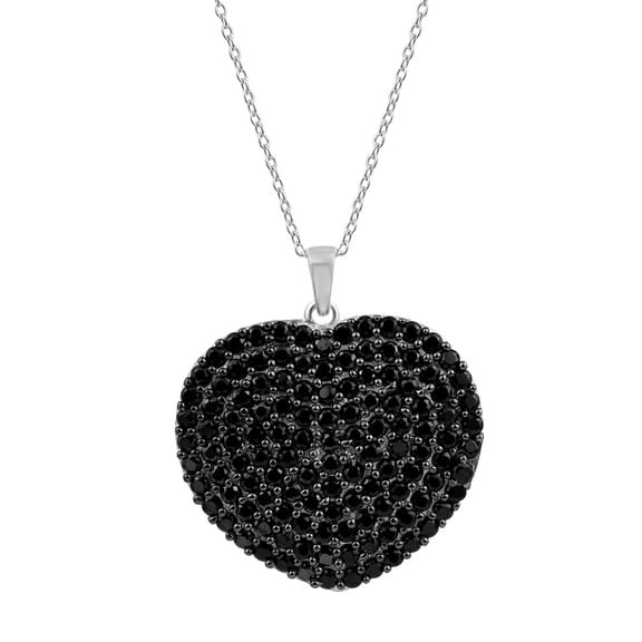 2MM Round Shape Black Spinel 925 Sterling Silver Cluster Women Valentines Day Gifts Heart Pendant Necklace