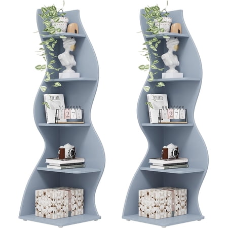 Tribesigns 2PCS Corner Shelf 5-Tier Wall Corner Bookshelf Stylish Corner Bookcase for Living Room Home Office Small Space Blue