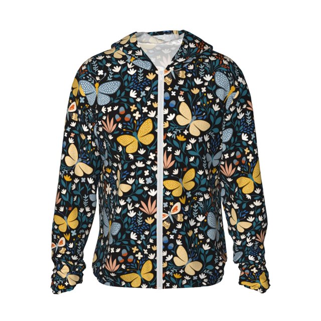 Balery Flowers Butterfly Sudadera ligera de manga larga con capucha y protección solar UPF 50+ para hombre y mujer, ideal para pesca y running-3X-Large