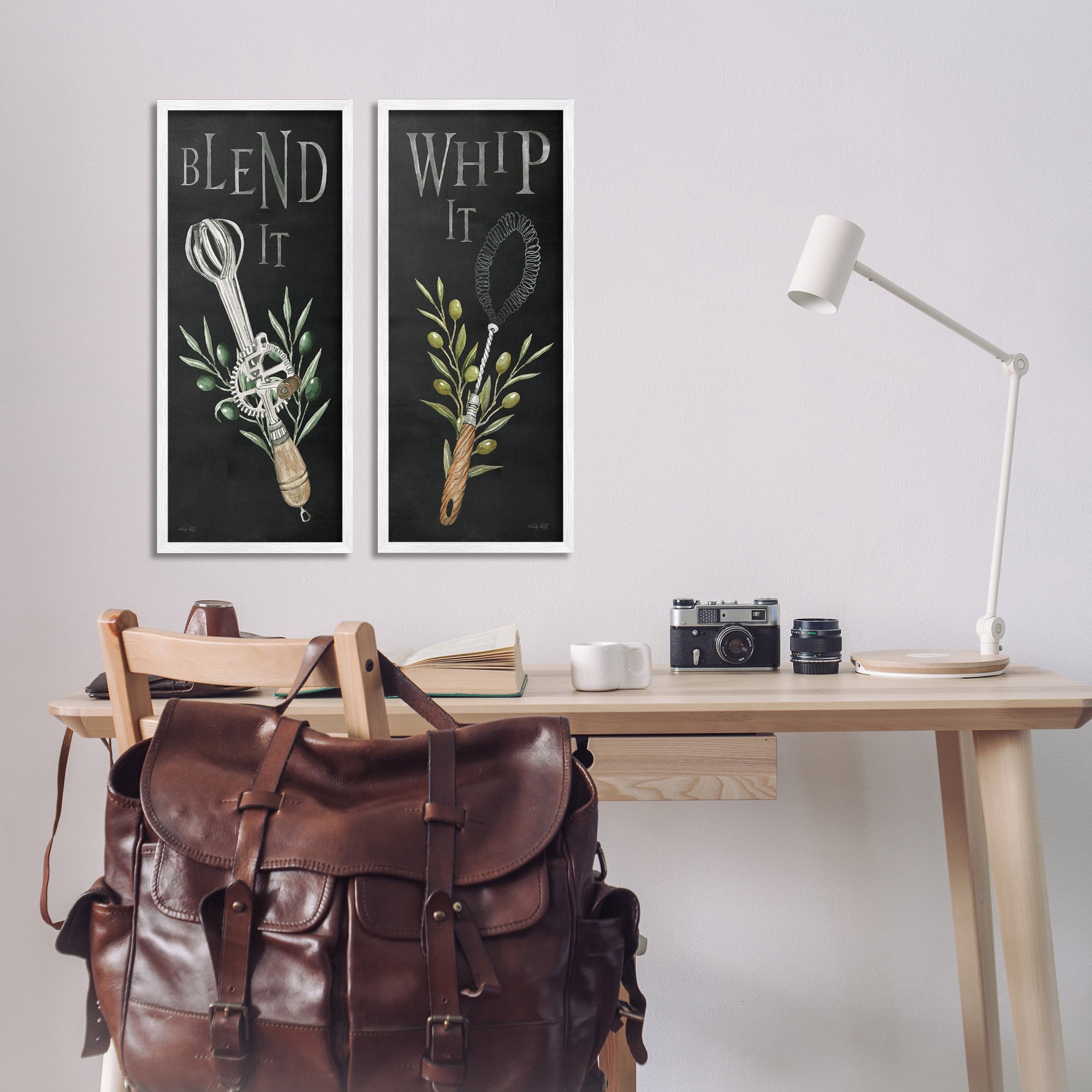 Stupell Industries Vintage Utensil Phrases Botanical & Floral Painting White Framed Art Print Wall Art, 10 x 24, Set of 2
