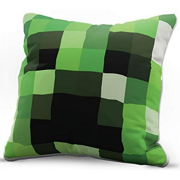 Minecraft Decorative Pillow Cover 15"x 15" Creeper, 100% Microfiber, Green, Gaming Bedding