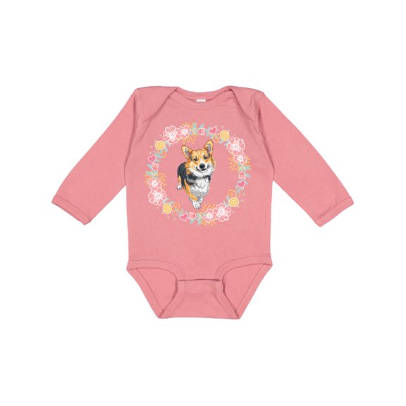 Inktastic Corgi Wreath for Dog Lovers Girls Long Sleeve Baby Bodysuit