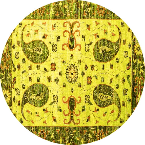 Ahgly Company Machine Washable Indoor Round Persian Yellow Traditional Area Rugs, 5' Round