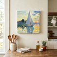 thumbnail image 6 of Sailing Sailboat Canvas Wall Art for Living Room Bedroom Bathroom, Oil Painted Sunset Ocean Houses Canvas Art Wall Decor, Artwork for Walls Home Office Decor, 8"x8", 6 of 9