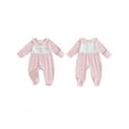 thumbnail image 2 of BemeyourBBs Newborn Baby Daddy's Girls Outfit Footied Romper Stripe Letter Embroidery Long Sleeve Jumpsuit Fall Winter Clothes, 2 of 9