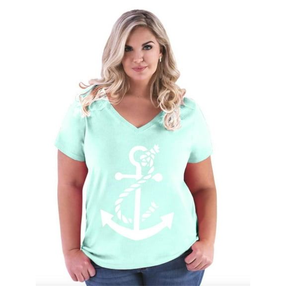 IWPF - Women's Plus Size V-neck T-Shirt - White Anchor