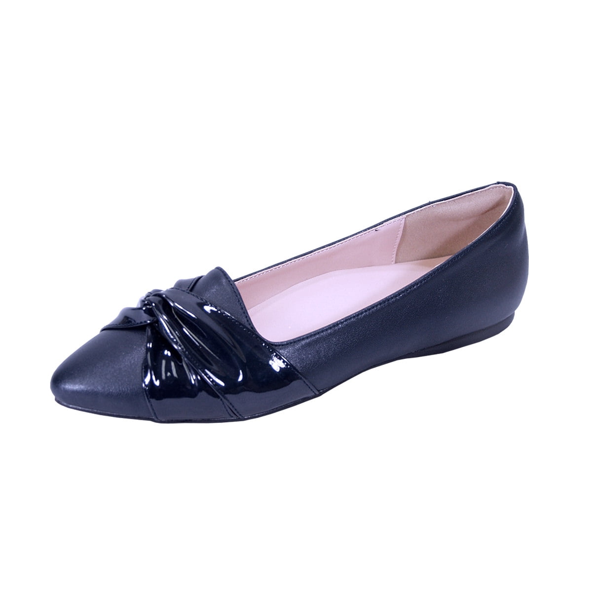 Ballet Flats Patent Leather Pointed Toe Slip On Closed Toe Women Shoes Navy 