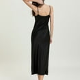 thumbnail image 4 of Defitshape Women's Satin Nightgown Soft Silk Luxurious Long Night Gown Sleepwear Slim Fit V Neck Sleep Dress Spaghetti Strap Lingerie Black X-Small, 4 of 4