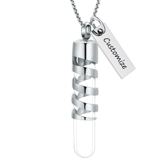 Personalize Clear Glass Cylinder Cremation Urn Pendant Hollow Memory Necklace for Cremation Ashes of Loved One Human Pet Memorial Jewelry