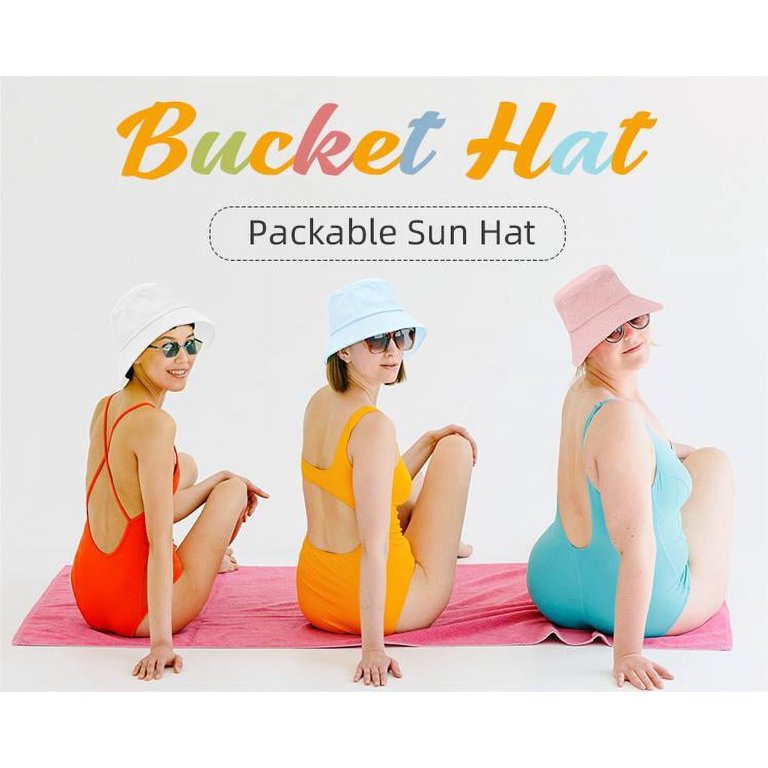 Bucket Hats for Women with Strings, Washed Cotton Packable Beach Sun Hats  Mens Womens Bucket Hat for Travel 22-22.8 inches