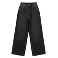 thumbnail image 3 of Ynynloco Women's High Waisted Wide Leg Straight Jeans Buttoned Loose Zimbaplatinum Denim Pants with Pocket, 3 of 4