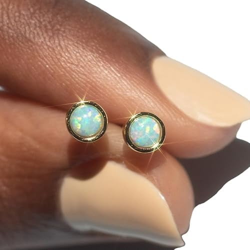 Opal Stud, Natural Opal Stud Earring, Opal Earring, October Birthstone, Studs Pair, Womens Earring, Gold Micron, Mens Studs, Unisex Earrings, 925 Sterling Silver, Statement Jewelry, Christmas Gift