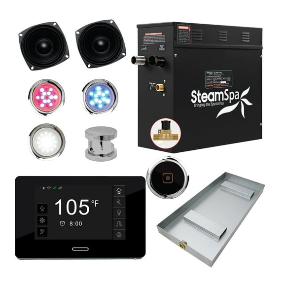 Black Series 4.5kW Steam Bath Generator with Wireless Bluetooth / Wifi Operation and Auto Drain in Polished Chrome