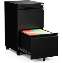 2 Drawer File Cabinet, Small Mobile File Cabinet with Lock, Metal Rolling Filing Cabinet for Letter/Legal/A4 File, Home, Office, Black
