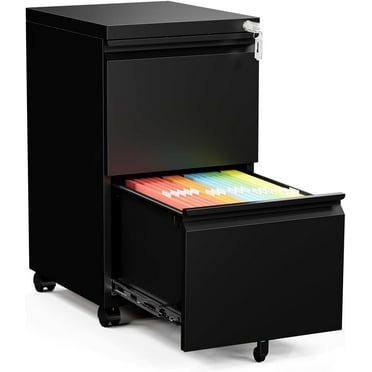 2 Drawer File Cabinet, Small Mobile File Cabinet with Lock, Metal Rolling Filing Cabinet for Letter/Legal/A4 File, Home, Office, Black