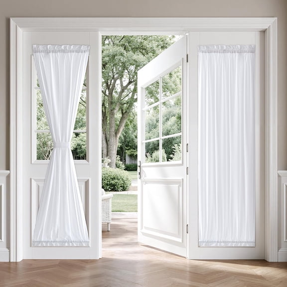 French Door Curtains, Privacy Light Filtering Sheer Curtains for Decoration, Window Drapes with Rod Pocket and Tie Back, White, 2 Panels