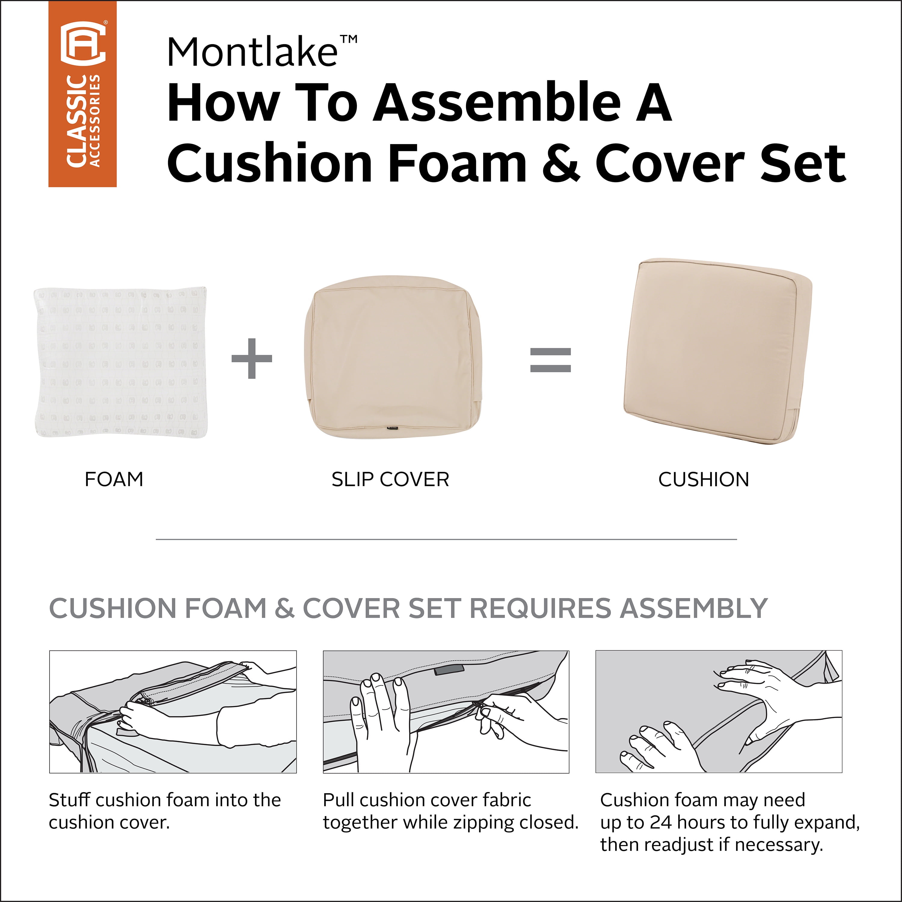 Classic Accessories Montlake 23 x 23 x 5 Inch (seat)/21 x 20 x 4 Inch (back) Cushion Set, Beige