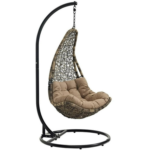 Pemberly Row Steel and Rattan Outdoor Patio Swing Chair in Black/Mocha