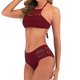 thumbnail image 5 of Traje de baño de 2 piezas para mujer, trajes de baño para mujer, bikini bicolor de moda casual con cintura ajustada y diseño calado, conjunto de bikini de color sólido para mujer, 5 of 8