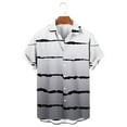 thumbnail image 2 of Penkiiy Men's Short Sleeve Button Down Vintage Bowling Shirts Hawaiian Casual Stripe Printing Beach Shirt Summer Regular Fit Top 2XL Gray, 2 of 4