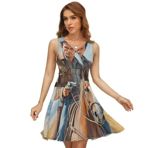 Western Cowboy Sleeveless Dress Women Summer Evening Dresses Ladies Sundress