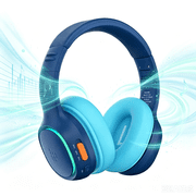 SkyVision Tech KH03 Kids Over-Ear Bluetooth Headphones, ANC Active Noise Cancelling, 70H Playtime LED Lights HD Mic, Foldable Wired Wireless for Tablet PC Phone,Blue