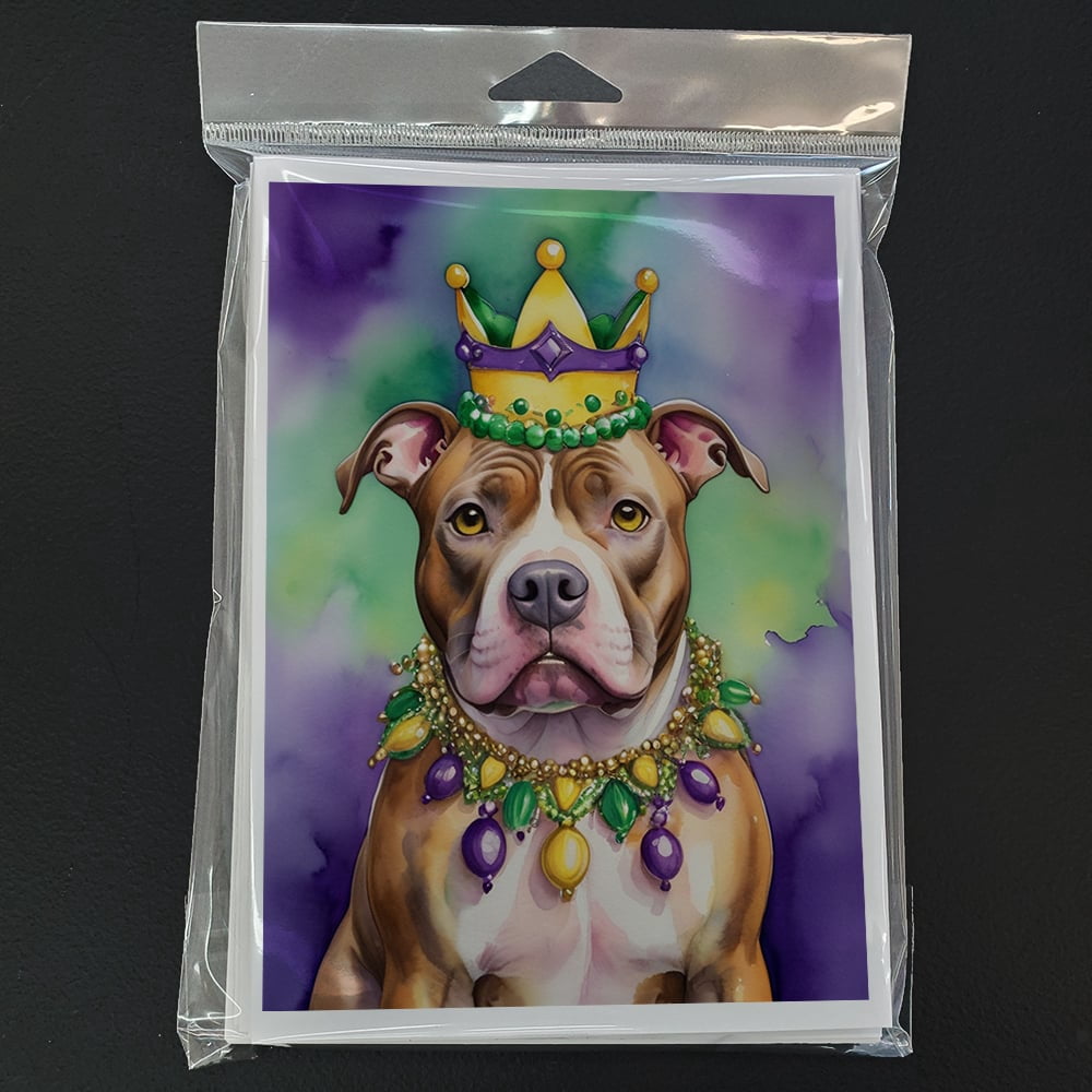 Pit Bull Terrier King of Mardi Gras Greeting Cards Pack of 8 7 in x 5 in