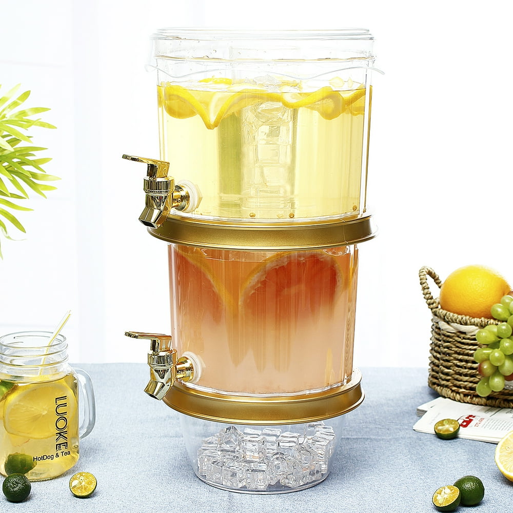Ice Beverage Dispenser,2 Tier Beverage Cold Drink Dispenser w/ Ice Cone