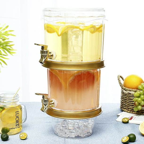 Ice Beverage Dispenser,2 Tier Beverage Cold Drink Dispenser w/ Ice Cone
