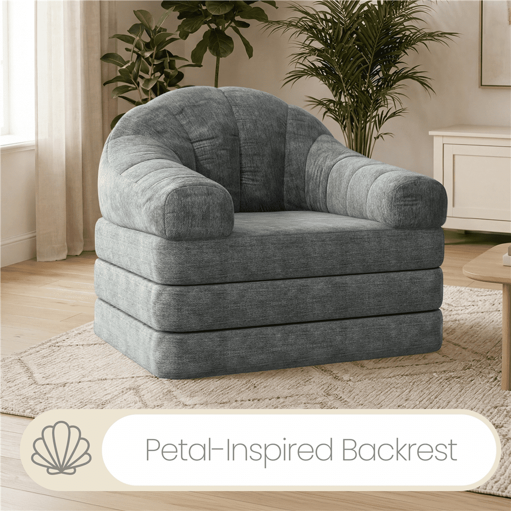 Renwick 2-in-1 Convertible Sofa  Bed Folding Sleep Chair Bed Chenille Sofa with Armrests  for Living Room and Bedroom, Gray