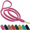 thumbnail image 1 of SHIQI-Reflective Rolled Leather Dog Leash 6ft - Soft Leather Dog Lead for Small Medium Large Dogs Puppy - Heavy Duty Rope Dog Leash for Outdoor Training Walking Running (Pink, Medium/Large), 1 of 4