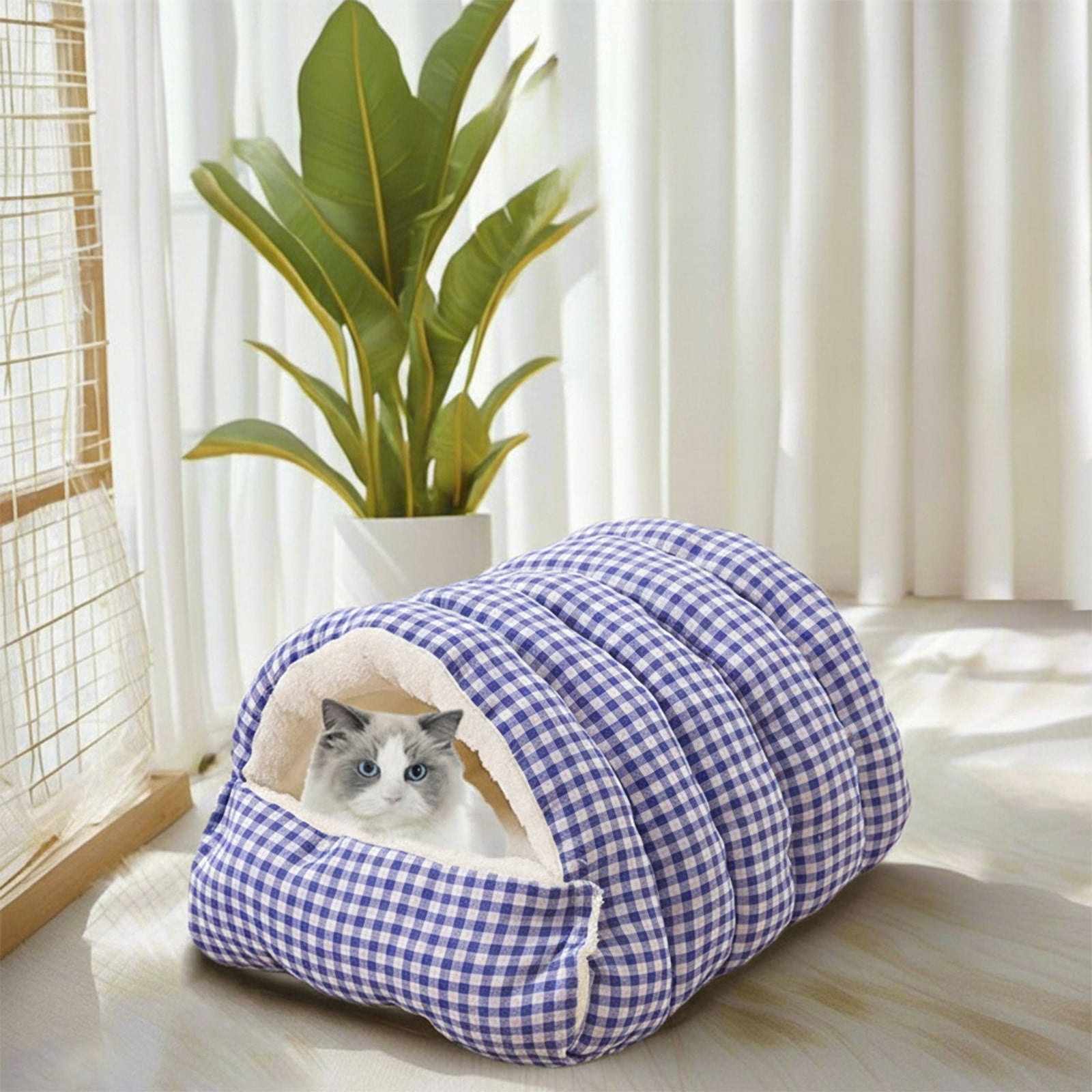 Nebwoak Winter Warm Small Pet Bed for Cats & Dogs Under 9 lbs - Removable Washable Semi-Enclosed Dual-Purpose Soft Fabric Scratch-Resistant Cozy Pet Nest, 18.9*11.8*7.87in