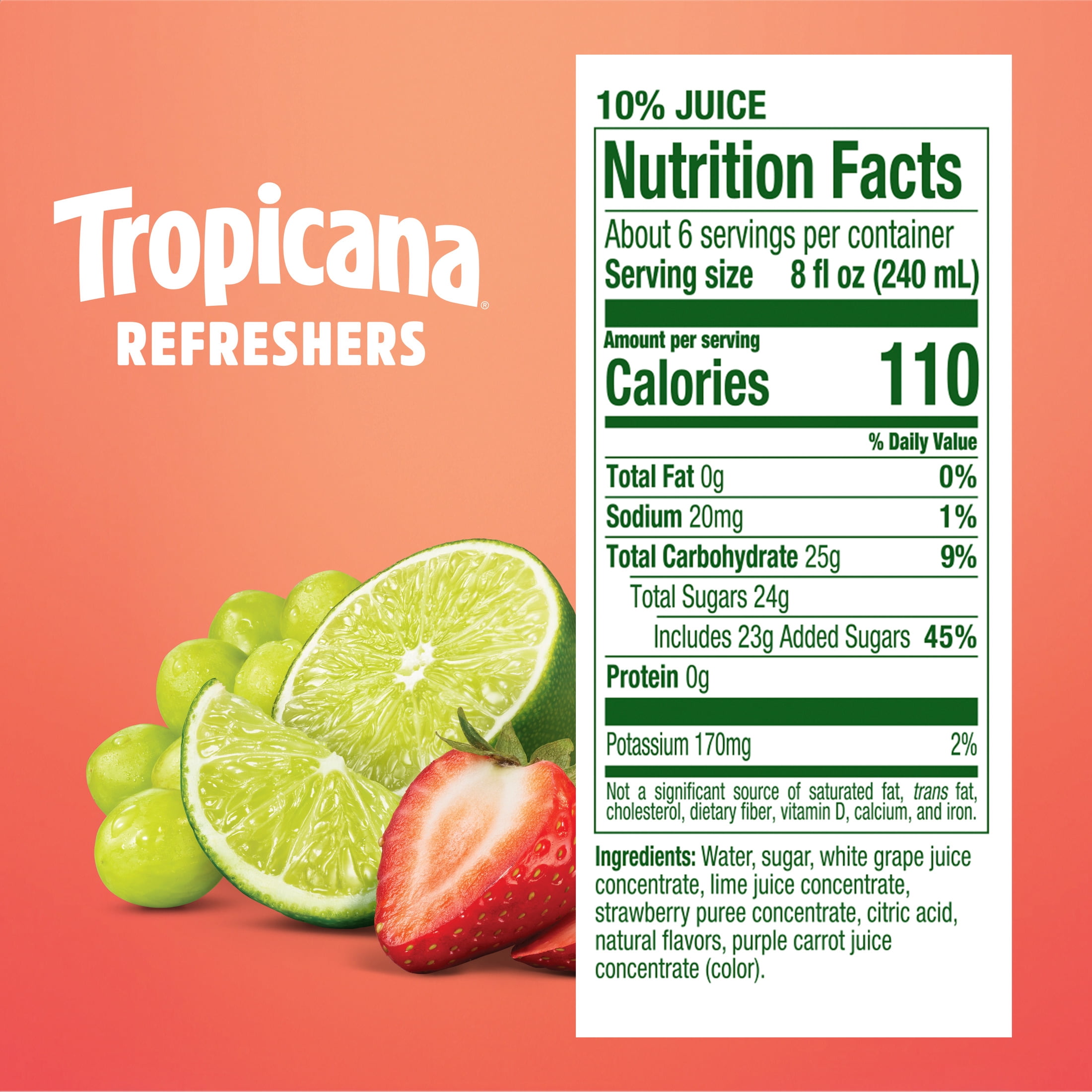 Tropicana Refreshers Strawberry Limeade, with Real Fruit Juice, 46 fl oz Bottle