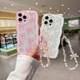 thumbnail image 3 of Cute Wave Border Pink Bow Pattern with Love Bow Bracelet, Soft TPU Material, Suitable for Women, Girls, Compatible with iPhone 15 Phone Case, 3 of 8