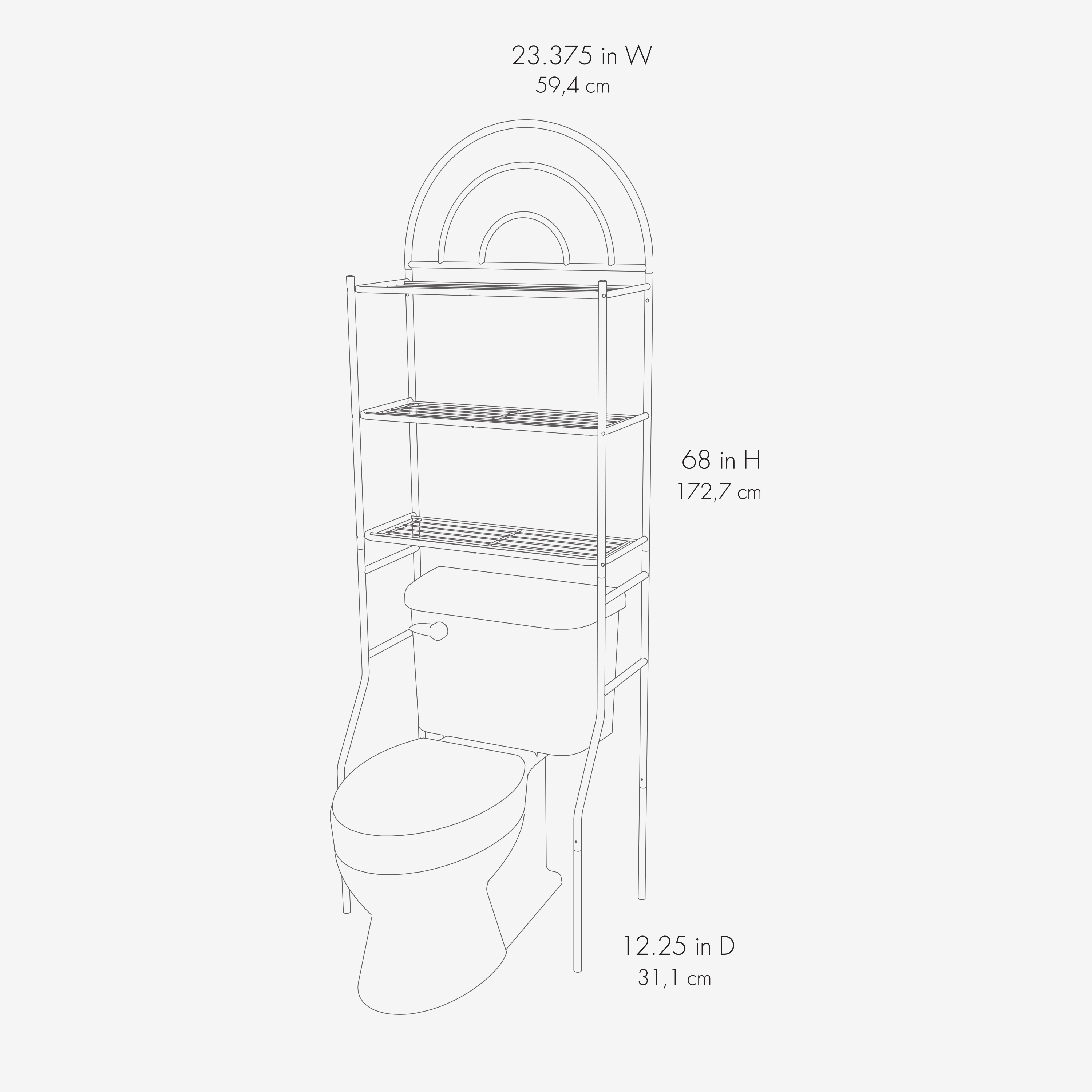 Zenna Home over-the-Toilet Bathroom Spacesaver with 3 Storage Shelves, Metal Arch-Style, White - image 5 of 5