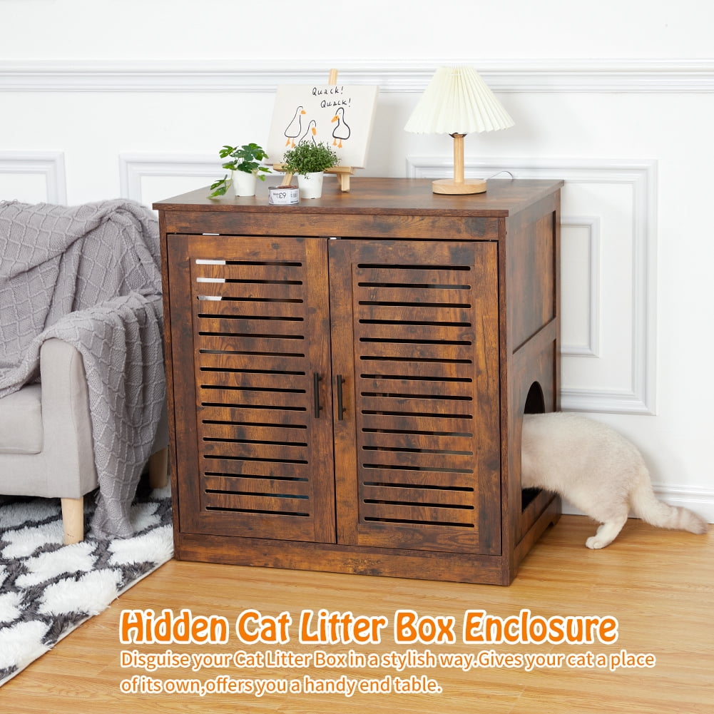 Leeten Cat Washroom Storage Hidden Cat Litter Box Enclosure