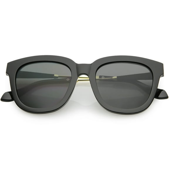 Women's Oversize Horn Rimmed Square Sunglasses Mirrored Lens 52mm (Black / Smoke)