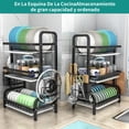 thumbnail image 2 of BNFU Escurridor de Trastes Acero Inoxidable sobre Fregadero, 3 Niveles Escurridor de Platos para Encimera de Cocina, Soporte para Utensilio Y Tabla de Cortar, Estante de Vaso, Apto a Cocina, 2 of 9