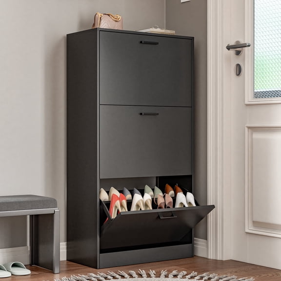 Shoe Storage Cabinet, Wood Shoe Organizer for Entryway with 3 Flip Drawers, Freestanding Shoe Rack with Adjustable Shelf, Narrow Shoe Dresser for Front Door Entrance Blake