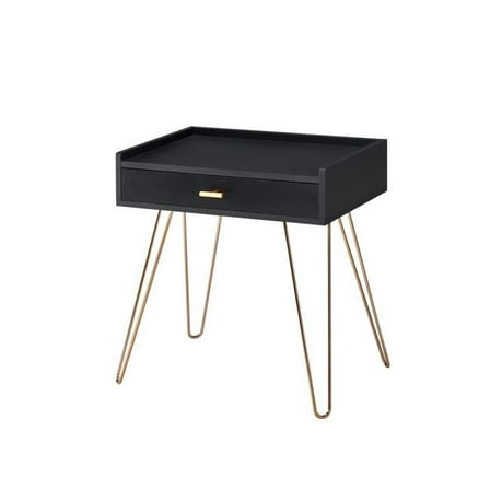 23.5 in. Black Allen Mid-Century Accent Table with Copper Hairpin Legs