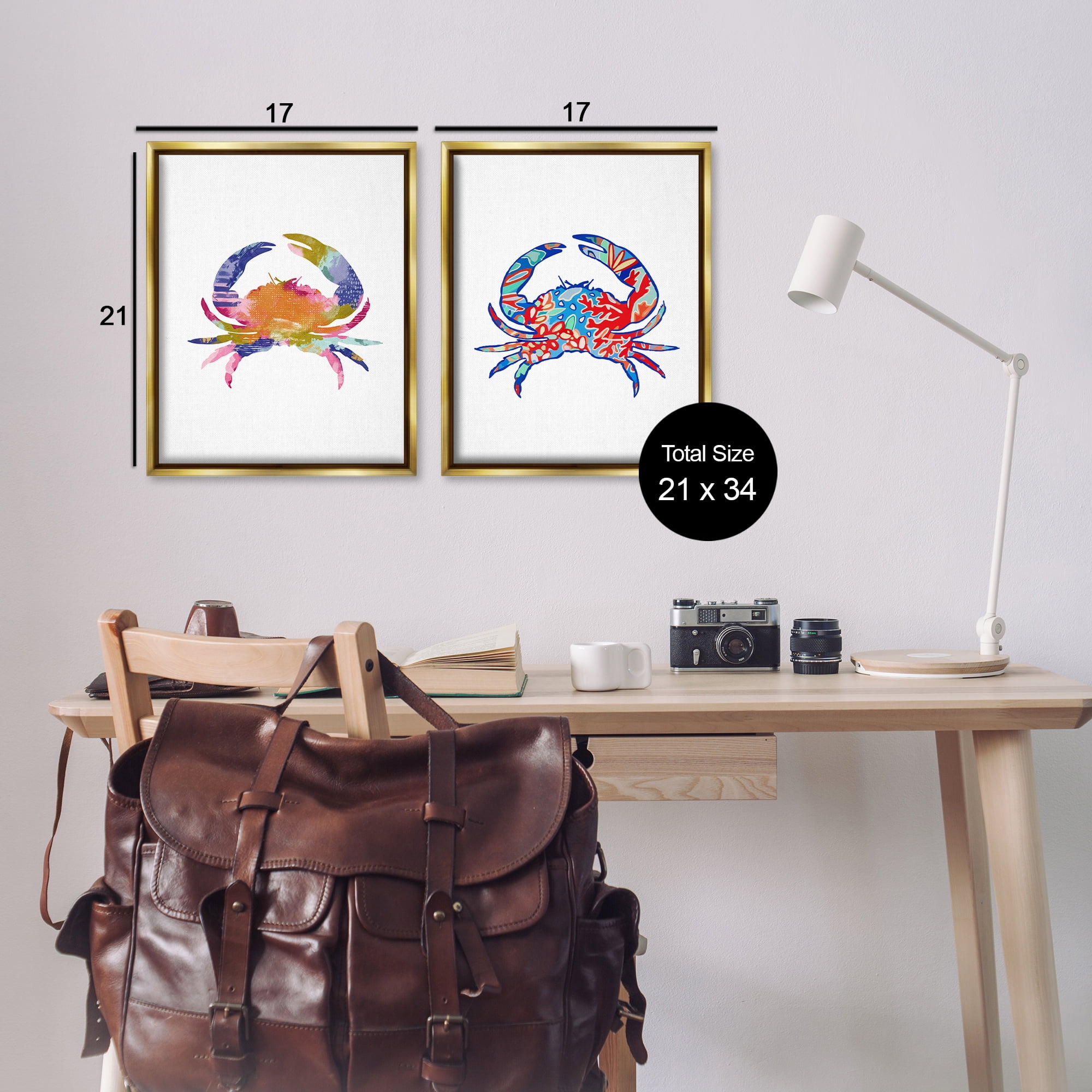 Stupell Industries Colorful Crab Silhouette Animals Painting Gold Floater Framed Canvas Art Print Wall Art, 17 x 21, Set of 2