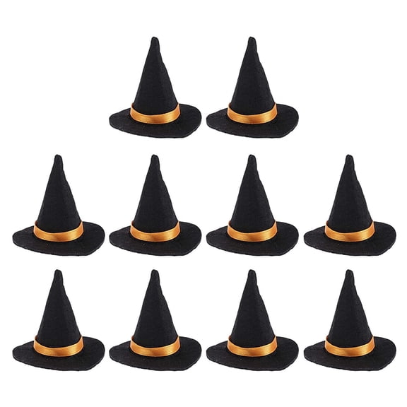 10pcs Mini Felt Witch Hats Handmade Bottle Decor for Halloween Party Favors DIY Hair Accessories Crafts