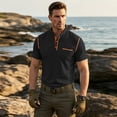 thumbnail image 5 of Henley Short Sleeve Shirt For Men Color Block Casual Contrast Trim Button Placket Tops Cotton Blend Knit Polo Shirt With Chest Pocket For Outdoor Sports And Daily Wear, 5 of 8