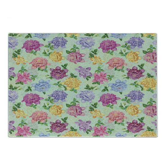 Dahlia Flower Cutting Board, Vibrant Victorian Renaissance Medieval Motifs Retro Ombre Insprired Floret, Decorative Tempered Glass Cutting and Serving Board, Small Size, Multicolor, by Ambesonne