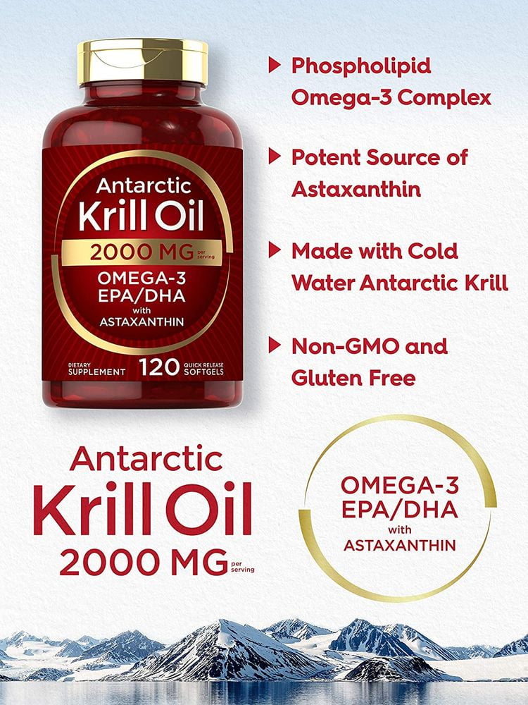 Buy Antarctic Krill Oil 2000 mg 120 Softgels | Omega-3 EPA, DHA, with  Astaxanthin Supplement Sourced from Red Krill | Maximum Strength |  Laboratory Tested Online in Indonesia. 484878913