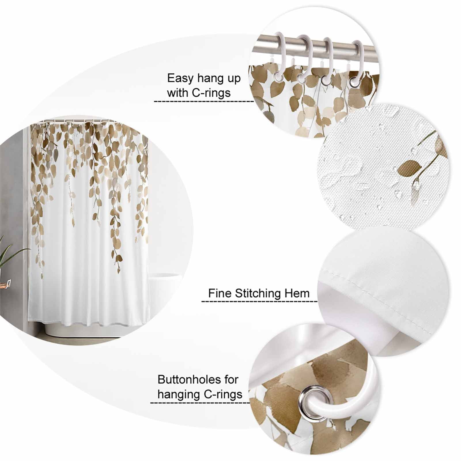 Small Stall Shower Curtain 36x78 Inch Narrow Half Size Brown Eucalyptus Leaves Bath Curtains Bathroom Decor Watercolor Summer Botanical Waterproof Fabric Shower Curtain Set with Hooks 36 Inch