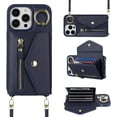 thumbnail image 3 of for iPhone 12 Pro Case Wallet with Strap for Women - Crossbody Lanyard, Zipper Pocket, Credit Card Holder, Ring Stand - RFID Blocking Phone Wallet Case for iPhone 12 Pro(6.1",Dark Blue), 3 of 17