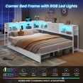 thumbnail image 5 of Full Daybed with Storage Bookcase and Shelves,Full Corner Bed Frame with 2 Storage Drawers, Metal Platform Bed with Charging Station and LED Lights, Corner Bed Frames for Bedroom,Living Room, White, 5 of 9