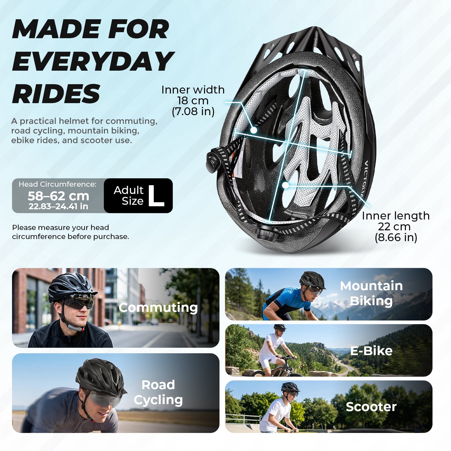 VICTGOAL Bike Helmet with Goggles & Visor – LED Light, Lightweight Cycling Helmet for Men Women MTB Road Ebike Scooter