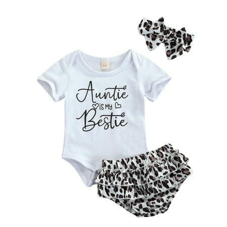 

Baby Girl Daddy s Girl Mommy s World Romper+Leopard Shorts+Headband Outfits Set